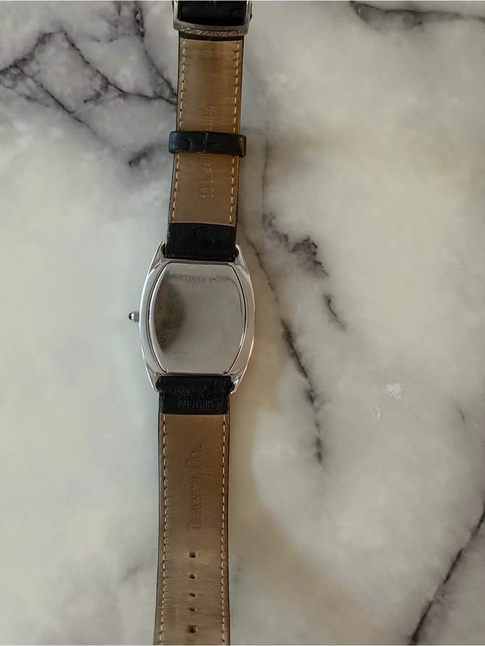 Tiffany & Co. White Dial Watch with Black Leather Strap